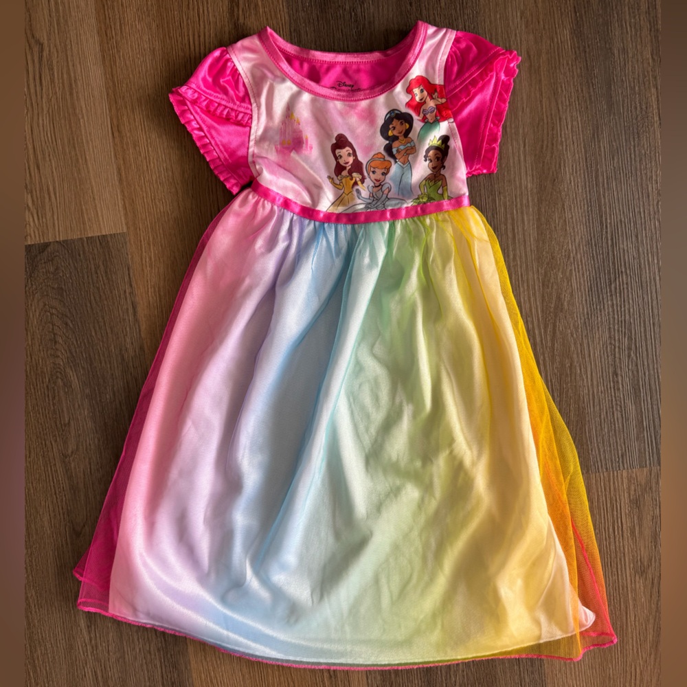 Girls Disney Princess Pink Pajama Rainbow Color Pajama Tulle Dress Size 2T